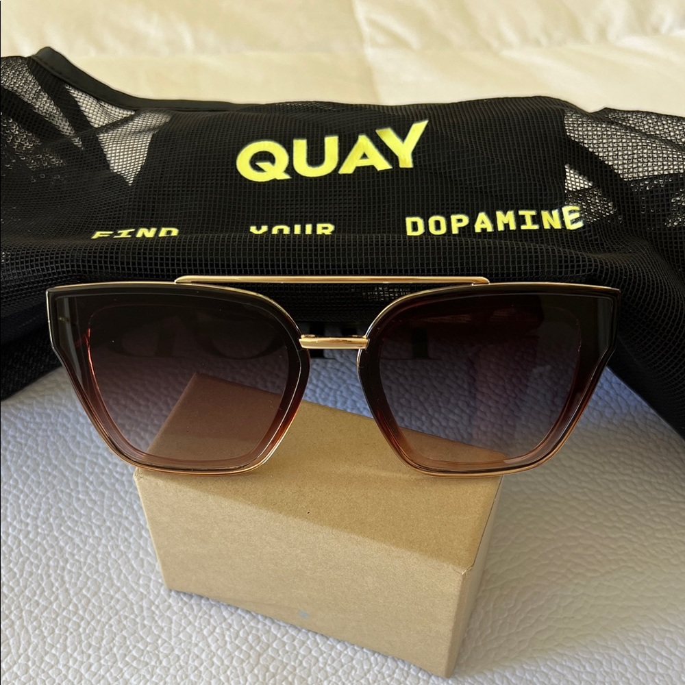 🔥 QUAY SWEET TALKER Sunglasses Gold Framing in Chocolate Peony/Brown BRAND NEW
